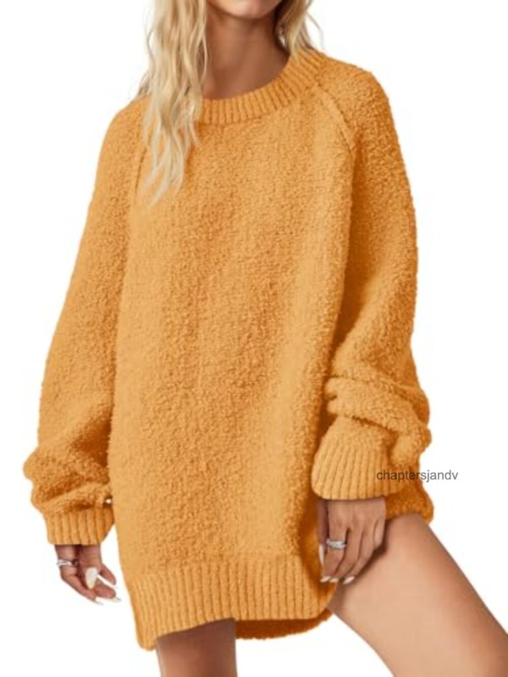 Oversized Fuzzy Knit Pullover Sweater Long Sleeve Tunic Crew Neck Slouchy